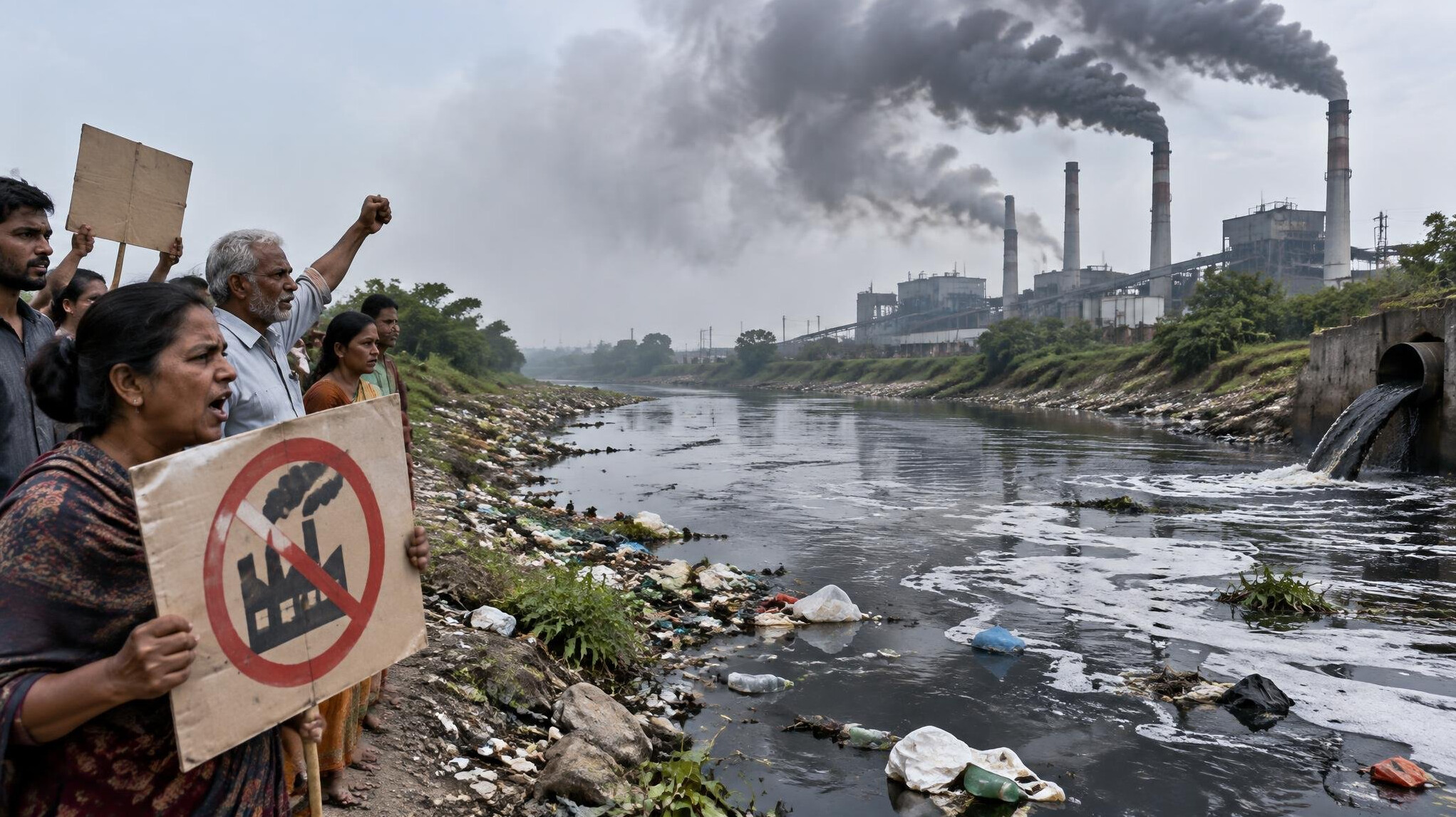 polluted community river
